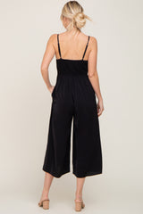 Black Sleeveless Ruched Drawstring Jumpsuit