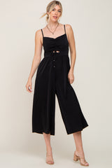 Black Sleeveless Ruched Drawstring Jumpsuit