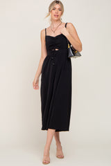 Black Sleeveless Ruched Drawstring Jumpsuit