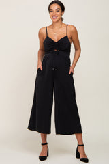 Black Sleeveless Ruched Drawstring Maternity Jumpsuit