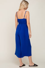 Royal Blue Sleeveless Ruched Drawstring Jumpsuit