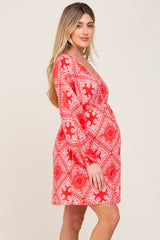 Red Paisley Print Front Tie Maternity Dress