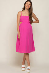 Fuchsia Scalloped Side Cutout Maternity Dress