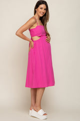 Fuchsia Scalloped Side Cutout Maternity Dress