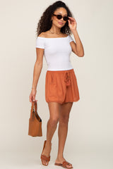 Rust Crochet Tassel Accent Maternity Shorts