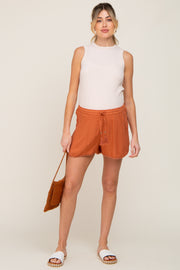 Rust Crochet Tassel Accent Maternity Shorts