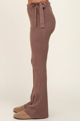 Mocha Side Tie Flare Knit Pants