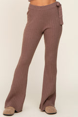 Mocha Side Tie Flare Knit Pants