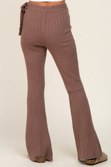 Mocha Side Tie Flare Knit Pants