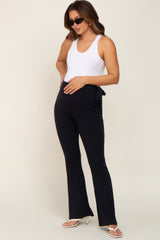 Black Side Tie Flare Knit Maternity Pants