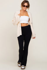 Black Side Tie Flare Knit Maternity Pants