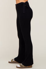 Black Side Tie Flare Knit Pants