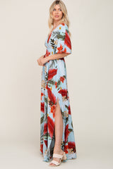 Blue Floral Smocked Waist Maxi Dress