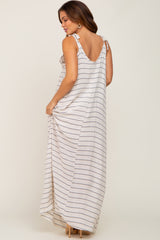 Ivory Striped Tie Strap Maternity Maxi Dress