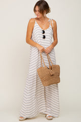 Ivory Striped Tie Strap Maternity Maxi Dress