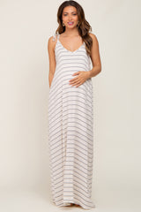 Ivory Striped Tie Strap Maternity Maxi Dress