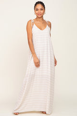 Beige Striped Tie Strap Maxi Dress