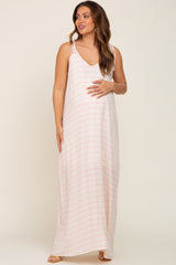 Pink Striped Tie Strap Maternity Maxi Dress