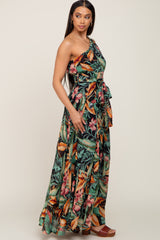 Black Tropical Chiffon One Shoulder Dress