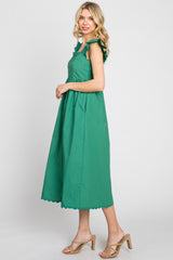 Emerald Green Scallop Flutter Sleeve Midi Dress