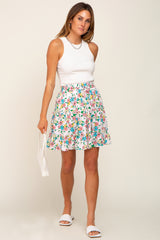 Peach Floral Tiered Maternity Mini Skirt