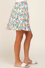 Peach Floral Tiered Mini Skirt