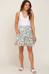 Peach Floral Tiered Maternity Mini Skirt