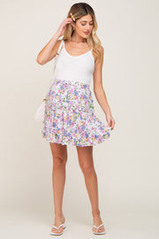 Lavender Floral Tiered Maternity Mini Skirt