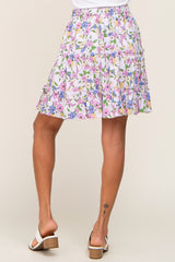 Lavender Floral Tiered Mini Skirt