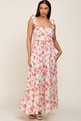 Ivory Floral Square Neck Ruffle Tiered Maxi Dress