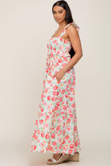 Ivory Floral Square Neck Ruffle Tiered Maxi Dress