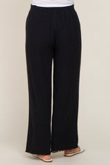 Black Fringe Hem Linen Maternity Pants