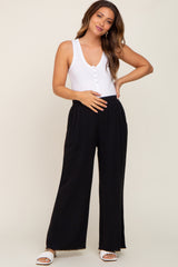 Black Fringe Hem Linen Maternity Pants