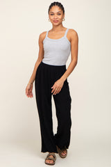 Black Fringe Hem Linen Maternity Pants