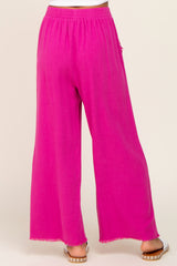 Fuchsia Fringe Hem Linen Pants