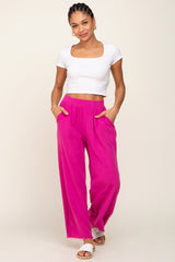 Fuchsia Fringe Hem Linen Pants