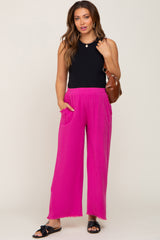 Fuchsia Fringe Hem Linen Maternity Pants