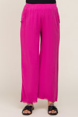 Fuchsia Fringe Hem Linen Maternity Pants