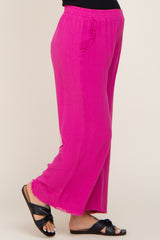 Fuchsia Fringe Hem Linen Maternity Pants