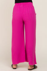 Fuchsia Fringe Hem Linen Maternity Pants