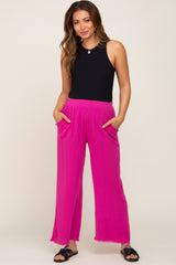 Fuchsia Fringe Hem Linen Maternity Pants