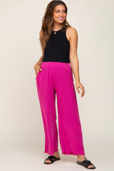 Fuchsia Fringe Hem Linen Maternity Pants