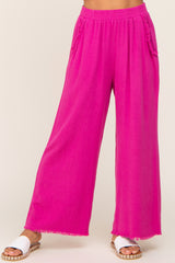 Fuchsia Fringe Hem Linen Pants