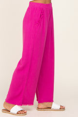 Fuchsia Fringe Hem Linen Pants