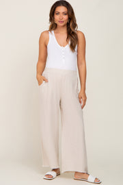 Beige Fringe Hem Linen Maternity Pants