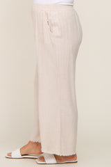 Beige Fringe Hem Linen Maternity Pants