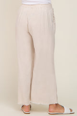 Beige Fringe Hem Linen Maternity Pants