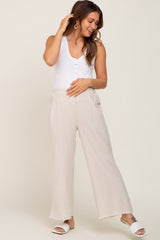 Beige Fringe Hem Linen Maternity Pants