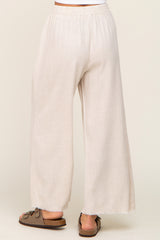 Beige Fringe Hem Linen Pants