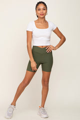 Olive Ribbed Crisscross Maternity Biker Shorts